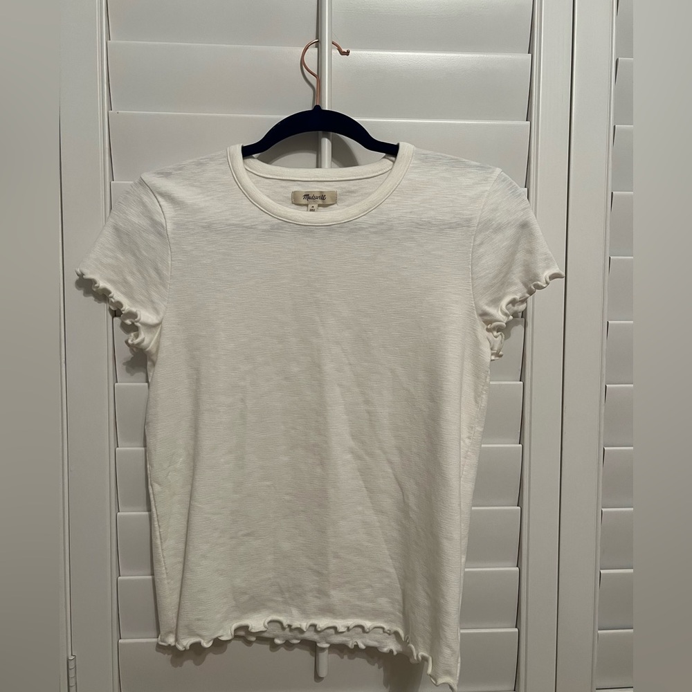 Madewell white ruffle trim top
